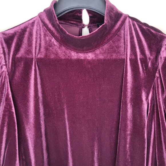 Laundry by Shelli Segal Velour Mock Neck Balloon Sleeve Burgundy Blouse - Picture 3 of 10